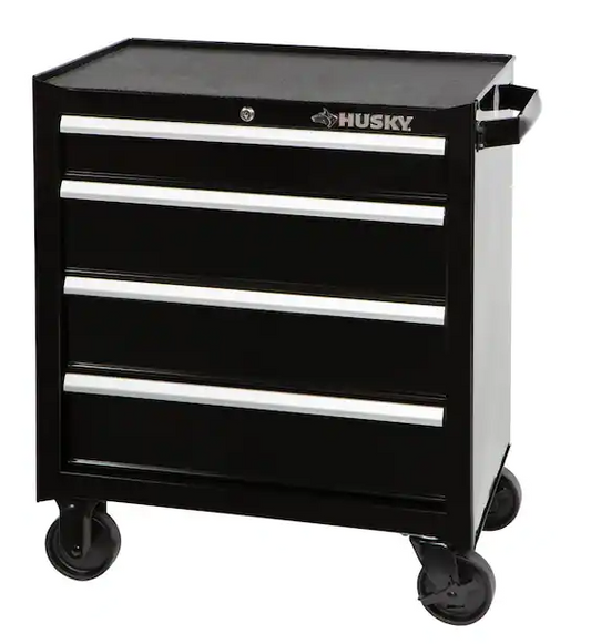 Husky 26.5 in. W x 18 in. D Standard Duty 4-Drawer Rolling Tool Cabinet in Gloss Black