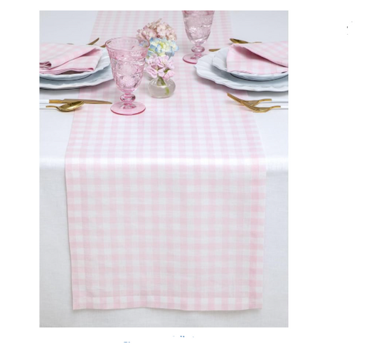 Gingham Check Table Runner 36 Inches - 100% Pure Linen Marshmellow Pink