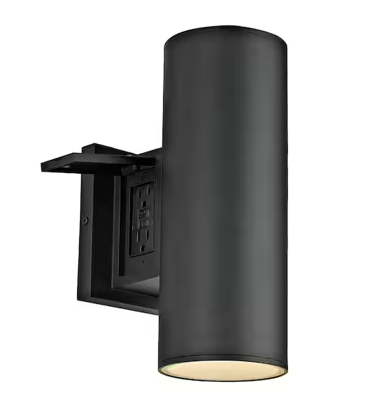 HDC Turrill 13.39 in. Matte Black Cylinder Outdoor Wall Light Sconce