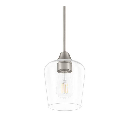 Pavlen 1-Light Brushed Nickel Contemporary Hanging Mini Pendant with Clear Glass Shade