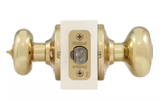 Kwikset Juno Polished Brass Entry Door Knob Featuring SmartKey Security with Microban Antimicrobial Technology