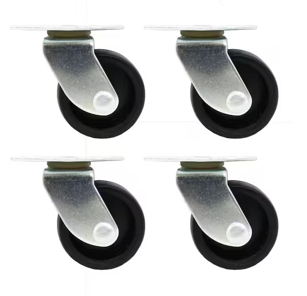 Everbilt 1-5/8 in. Black Plastic and Steel Swivel Plate Caster with 50 lb. Load Rating (4-Pack)