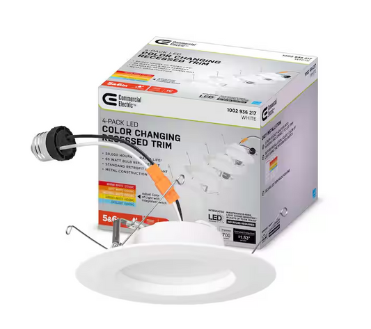 CE 5/6 in. Integrated LED Recessed Retrofit Light Trim with Selectable Color Temperature, (4-Pack)