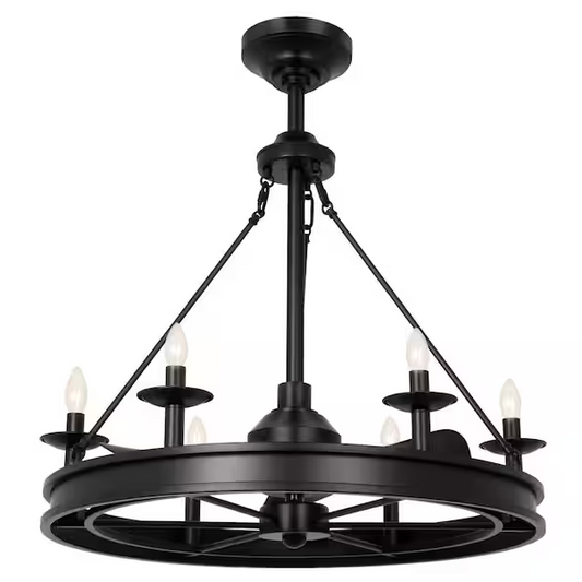 Vitarvix 30 in. 6-Light Indoor Black 3-Blade Ceiling Fan with Light and Remote, Fandelier with Candle-Style Bulbs (Not Included)