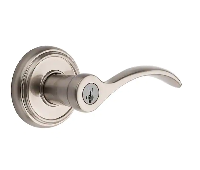 Prestige Tobin Satin Nickel Entry Door Handle Featuring SmartKey Security