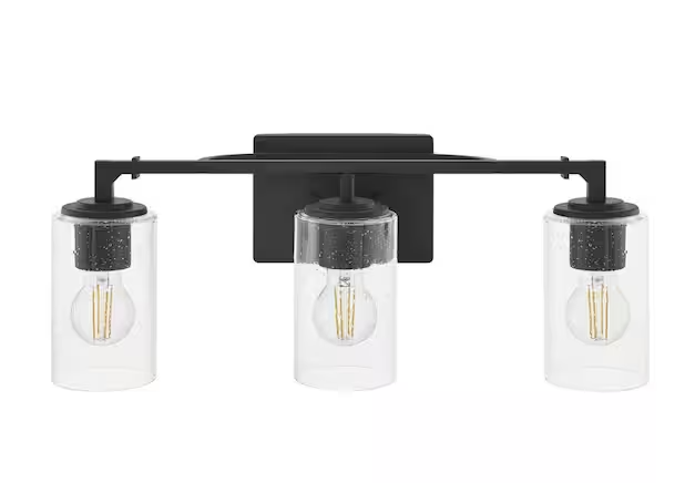 HDC Helenwood 22 in. 3-Light Matte Black Bathroom Vanity Light with Clear Seeded Glass