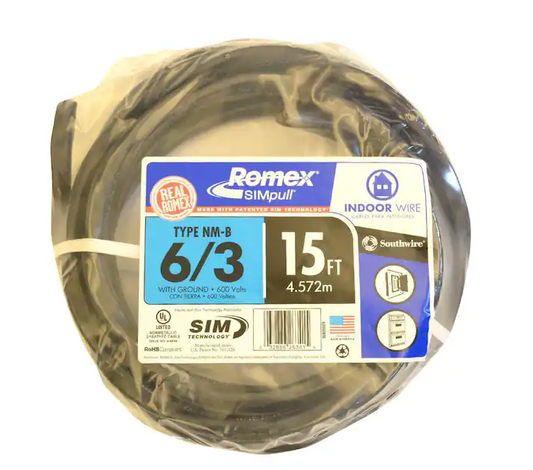 15 ft. 6/3 Black Stranded Romex SIMpull CU NM-B W/G Wire