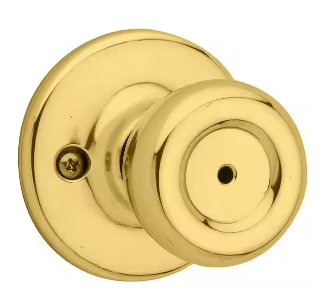 Kwikset Tylo Polished Brass Bed/Bath Door Knob Featuring Microban Antimicrobial Technology with Lock