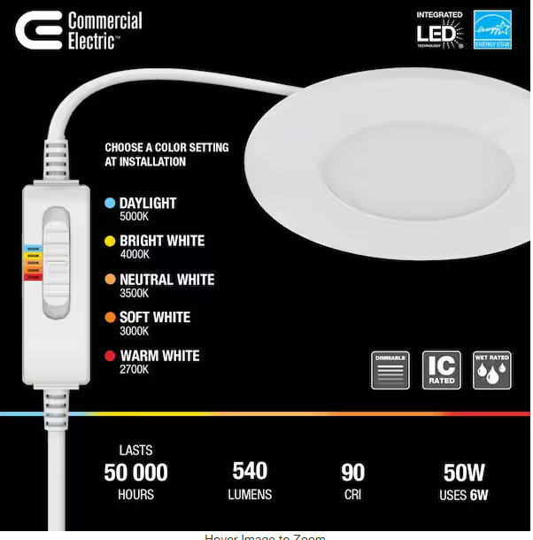 CE Ultra Slim Integrated LED 3 in Round Adj Color Temp Canless Recessed Light for Kitchen Bath Living rooms, White