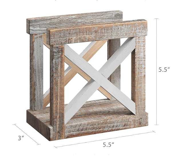 Barnyard Designs Farmhouse Napkin Holder for Table 6.75 x 5.5" (White/Brown)"