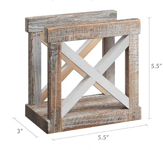 Barnyard Designs Farmhouse Napkin Holder for Table 6.75 x 5.5" (White/Brown)"