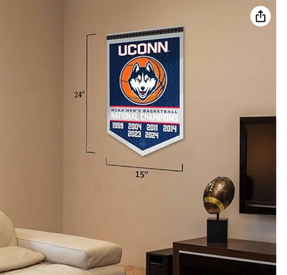 Connecticut Huskies 6 Time 6X Basketball National Champions Banner 24"x15"