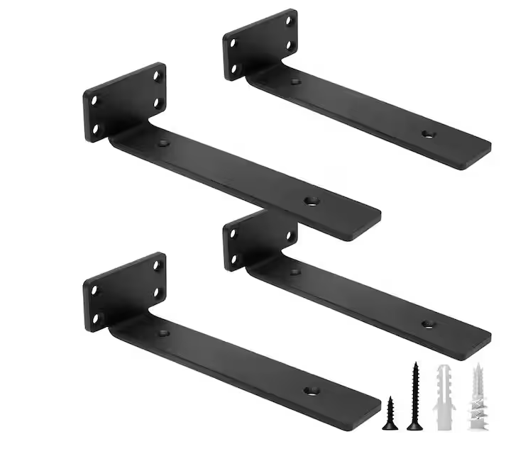 8 in. Heavy Duty Black Metal L Floating Shelf Brackets, (4-Pack)