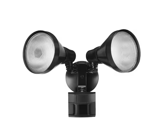 PAR 180 Degree Black Motion Sensor Wired Outdoor 2-Head Dusk-to-Dawn Security Flood Light