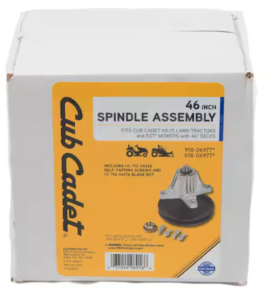 Cub Cadet Original Equipment Spindle Assembly for Select 46 in. Lawn Tractors and Zero Turn Mowers, OE# 918-06977,618-06977