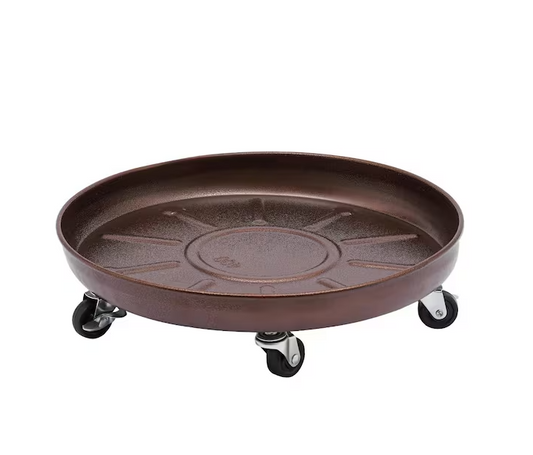2-Pieces 16 in. W Bronze Iron Round Flower Pot Tray Plant Tray for Indoor Outdoor Flower Pot with Universal Wheels