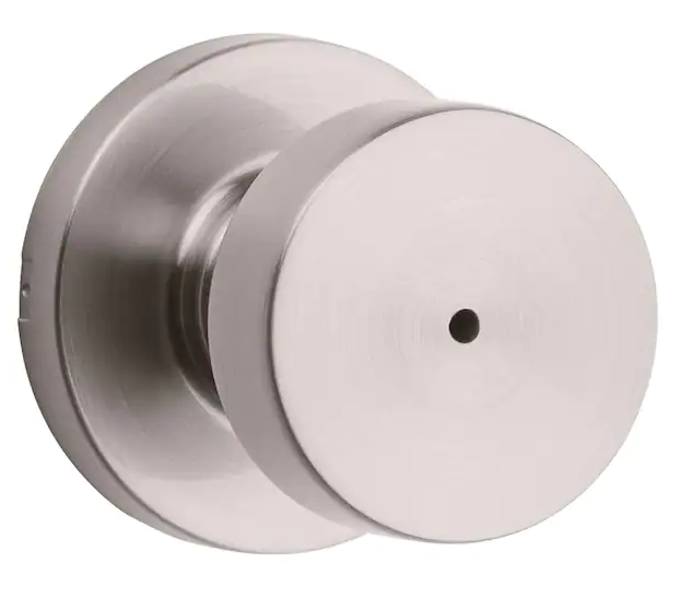 Kwikset Pismo Round Satin Nickel Bed/Bath Door Knob Featuring Microban Antimicrobial Technology with Lock