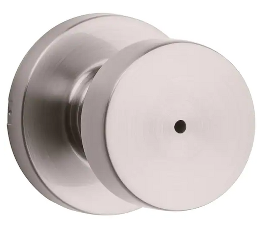 Kwikset Pismo Round Satin Nickel Bed/Bath Door Knob Featuring Microban Antimicrobial Technology with Lock