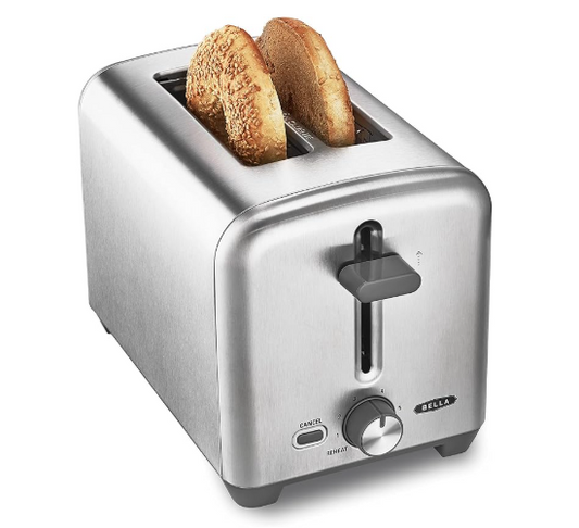 bella Stainless Steel 2 Slice Toaster, Extra Wide Slots & Removable Crumb Tray