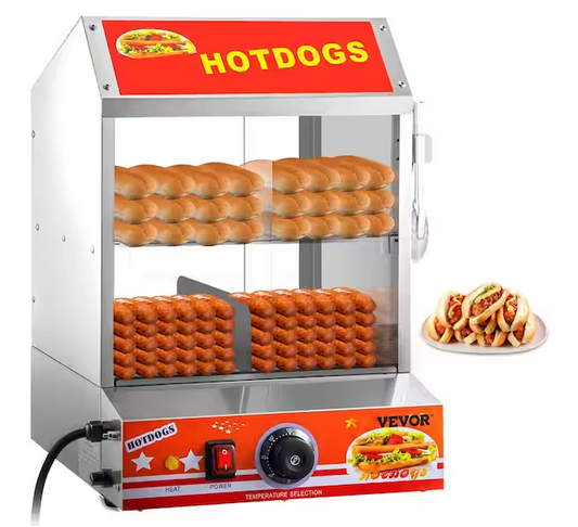 Vevor 24.5 Qt. Hot Dog Steamer 2-Tier Hut Steamer Stainless Steel Hot Dog Steamer Commercial Food Warmer Display