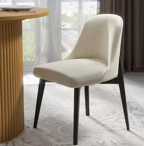 NEUTYPE Drum Willin Upholstered Modern White Dining Chairs with Black Leg (Set of 2)