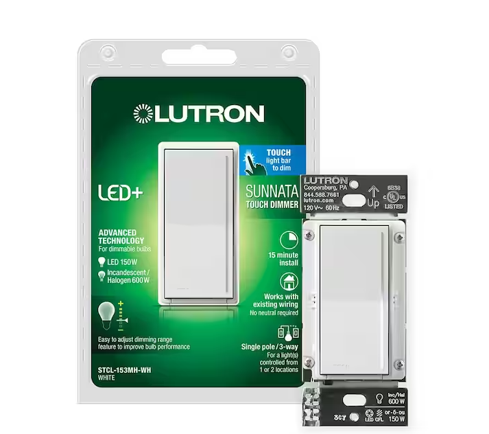 Touch Dimmer Switch, for LED and Incandescent Bulbs, 150-Watt LED/3 Way White
