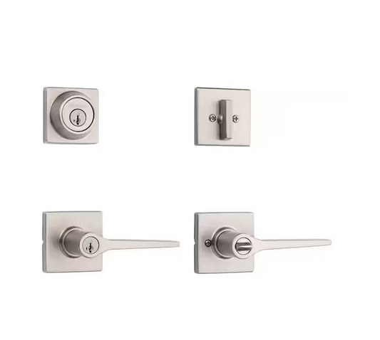 Satin Nickel Keyed Entry Door Lever and Single Cylinder Deadbolt Combo Pack