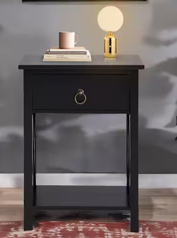 Homestock Black 1-Drawer Nightstand