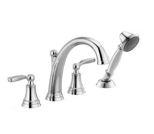 Delta Woodhurst 2-Handle Deck Mount Roman Tub Trim Kit with Hand Shower in Stainless (Valve Not Included)