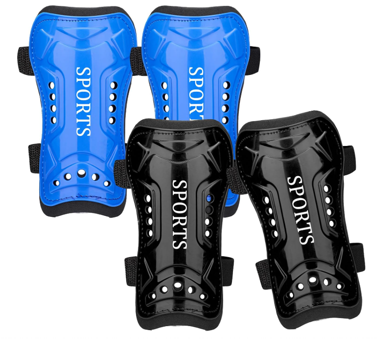 2 Pairs Soccer Shin Guards for Toddler Kids Youth, Soccer Shin Pads. Black and Blue Sets. 3-14 yrs