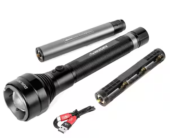 Husky 10000 Lumens Dual Power Focusing Aluminum Rechargeable Flashlight