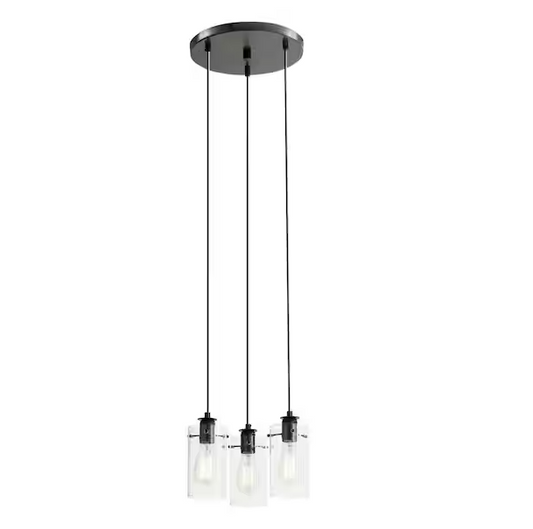 Hampton Bay Regan 3-Light Espresso Pendant Hanging Light with Clear Glass Shades, Industrial Kitchen Pendant Lighting