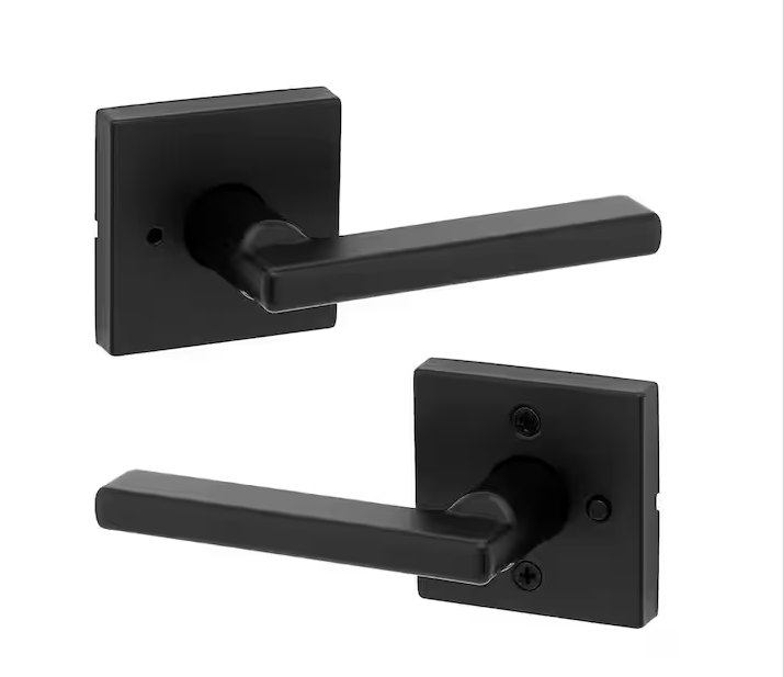 Halifax Square Matte Black Privacy Bed/Bath Door Handle with Lock
