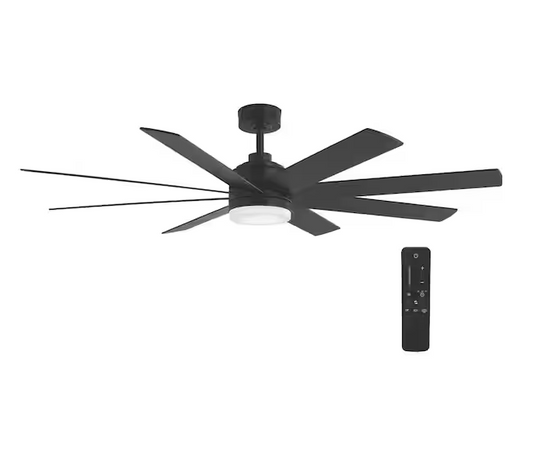 HDC Celene II 62 in. Indoor/Outdoor Matte Black DC Motor Ceiling Fan with Adjustable White Integrated LED w/ Remote Included