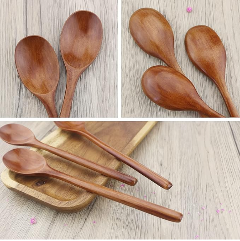 Wooden Spoons, 3 Pieces 9 Inch Wood Soup Spoons for Eating Mixing Stirring