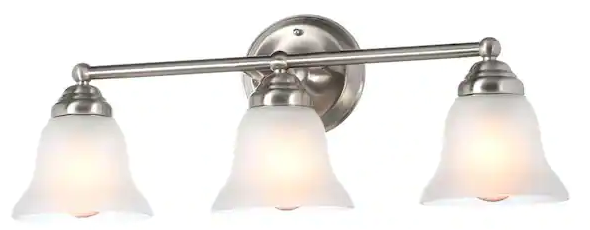 Hampton Bay Ashhurst 3-Light Brushed Nickel Classic Traditional Bathroom Vanity Light with Frosted Glass Shades