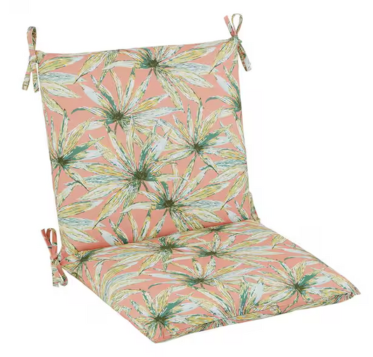 Hampton Bay 20 in. x 17 in. One Piece Mid Back Outdoor Dining Chair Cushion in Jezebel Leaf