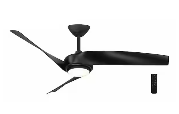 Hampton Bay Tudor 56 in. Indoor Matte Black with Black Blades Ceiling Fan with Adjustable White Integrated LED with Remote Included