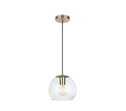 1-Light Antique Brass and Glass Mini-Pendant