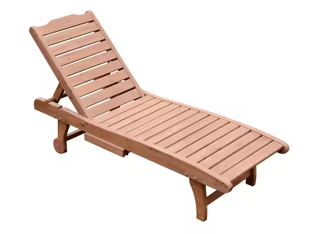 Outsunny Reclining Wooden Outdoor Chaise Lounge Patio Pool Chair With Pull-Out Tray