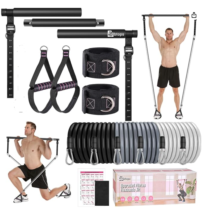 Pilates Bar Kit with Resistance Bands, Multifunctional Pilates Bar