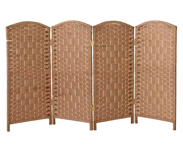 Oriental Furniture 3 ft. Short Diamond Weave Fiber Folding Screen - Natural - 4 Panel