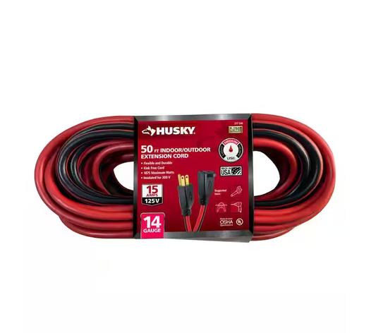50 ft. 14/3 Medium Duty Indoor/Outdoor Extension Cord, Red/Black
