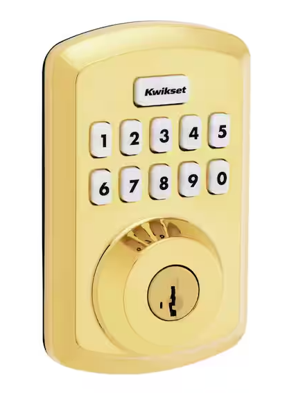 Kwikset Powerbolt 250 10-Button Keypad Lifetime Polished Brass Transitional Electronic Deadbolt Door Lock