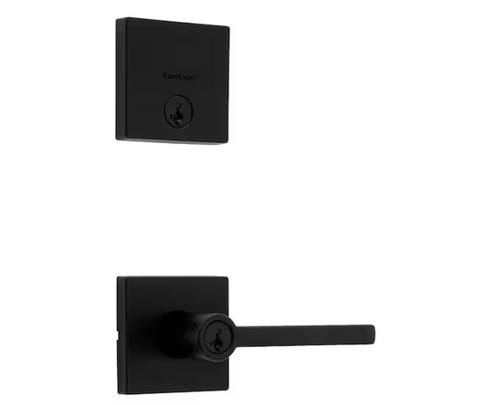 Halifax Matte Black Entry Door Handle with Single Cylinder Deadbolt Combo Pack featuring SmartKey Security