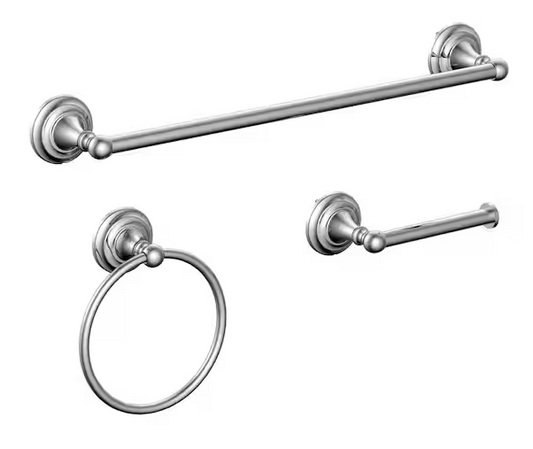 Tennyson 3-Piece Bath Hardware Set with Towel Ring Toilet Paper Holder and 18 in. Towel Bar in Chrome