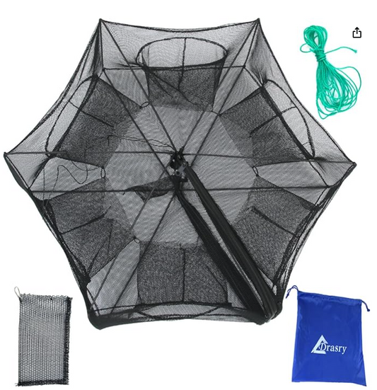 Black Fishing Bait Trap Foldable Fish Net for Minnow Crab Crayfish Crawdad Shrimp Trap Cast Net Dip Cage Collapsible Easy Use 4 6 Hole Fishing Accessories (6 Holes Black)