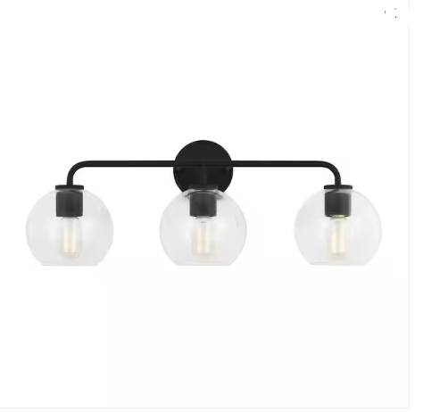 LNC Modern Industrial 22 in. 3-Light Black Bathroom Vanity Light Wall Sconce with Clear Globe Glass Shades