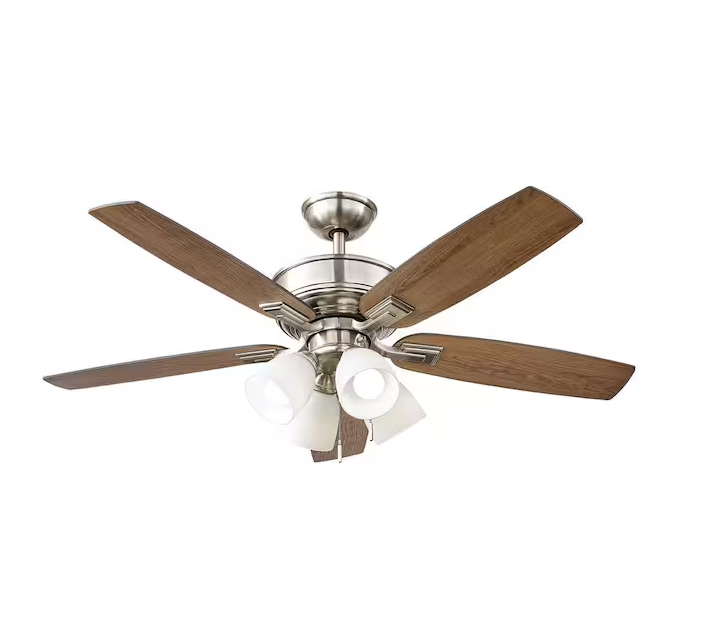Hampton Bay Devron II 52 in. Indoor Brushed Nickel LED Ceiling Fan with Light Kit, Downrod and Reversible Blades