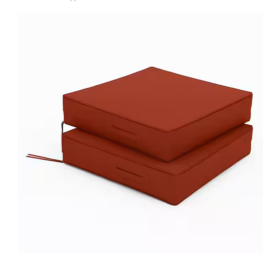 24 in. x 24 in. x 5 in. (2-Pack) Square Outdoor Patio Seating Repacement Lounge Chair Dining Seat Cushion Terra Red